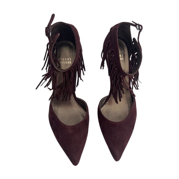 Stuart Weitzman brown suede fringe heels size 7 - Picture 1 of 7